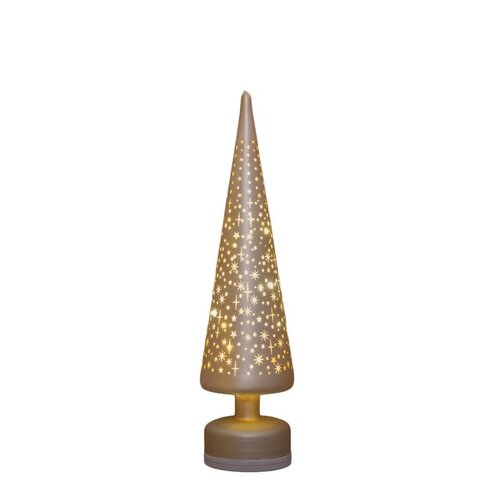 Verlichte glazen kerstboom draaiend LED batterij en usb aansluiting 10 × 39 cm champagne - afbeelding 2