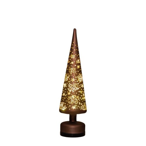 Verlichte glazen kerstboom draaiend LED batterij en usb aansluiting 10 × 39 cm donkerbruin sterren - afbeelding 2