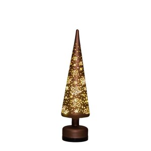 Verlichte glazen kerstboom draaiend LED batterij en usb aansluiting 10 × 39 cm donkerbruin sterren - afbeelding 2