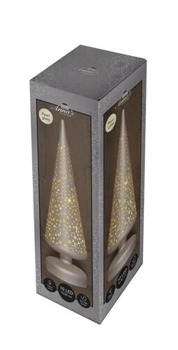 Verlichte glazen kerstboom mat champagne met sterren 9 × 30 cm – 10 LED warm wit 3 AA-batterijen met - afbeelding 1