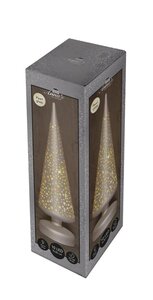Verlichte glazen kerstboom mat champagne met sterren 9 × 30 cm – 10 LED warm wit 3 AA-batterijen met - afbeelding 1