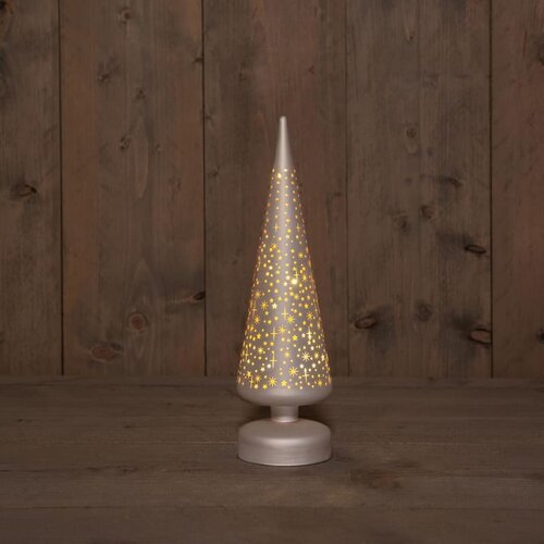 Verlichte glazen kerstboom mat champagne met sterren 9 × 30 cm – 10 LED warm wit 3 AA-batterijen met - afbeelding 2