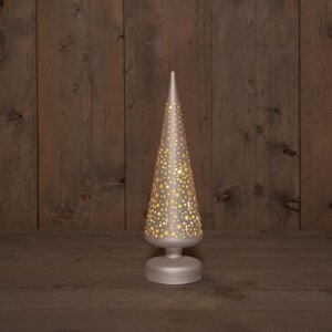 Verlichte glazen kerstboom mat champagne met sterren 9 × 30 cm – 10 LED warm wit 3 AA-batterijen met - afbeelding 2