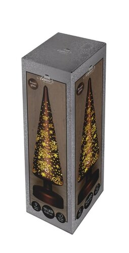 Verlichte glazen kerstboom met sterren 10 LED warm wit op 3 AA-batterijen met timer 30 × 9 cm donker - afbeelding 1