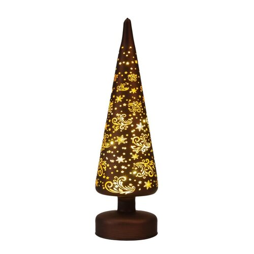 Verlichte glazen kerstboom met sterren 10 LED warm wit op 3 AA-batterijen met timer 30 × 9 cm donker - afbeelding 2