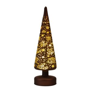 Verlichte glazen kerstboom met sterren 10 LED warm wit op 3 AA-batterijen met timer 30 × 9 cm donker - afbeelding 2